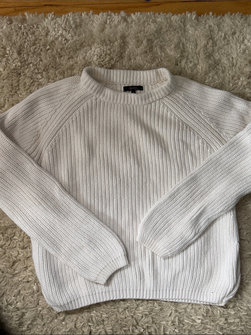 Quince Classic White Cotton Crewneck Sweater